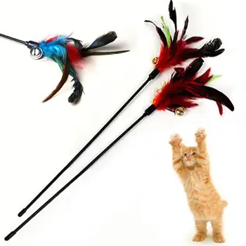 

1Pc Cat Feather Stick Interactive Toy Cat Kitten Turkey Feather Toy Tease Cats Stick Pet Animal Double Bells Supplies Pet Tools