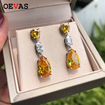 

OEVAS Colorful Birthstone heart Water Drop Zircon Stud Earrings Women Sparkling Wedding Party Earrings charms Fashion Jewelry