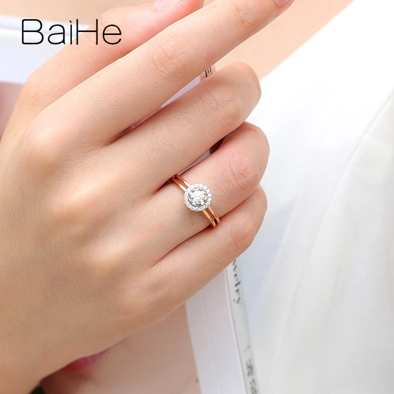 BAIHE Solid 14K розовое золото около 0.31ct Сертифицированный круглый натуральные Алмазы обручальные модные ювелирные изделия Подарочное кольцо