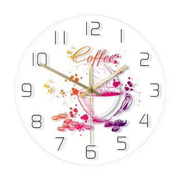 

Coffee Theme Modern Transparent Acrylic Wall Clock Cafe House Decor Wall Sign Painted Cafe Wall Watch With Coffee Beans And Cup