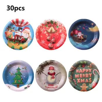 

30Pcs Christmas Theme Paper Plates Disposable Paper Dishes Christmas Party Supplies Home Decor Creative Eco Friendly Party Tab