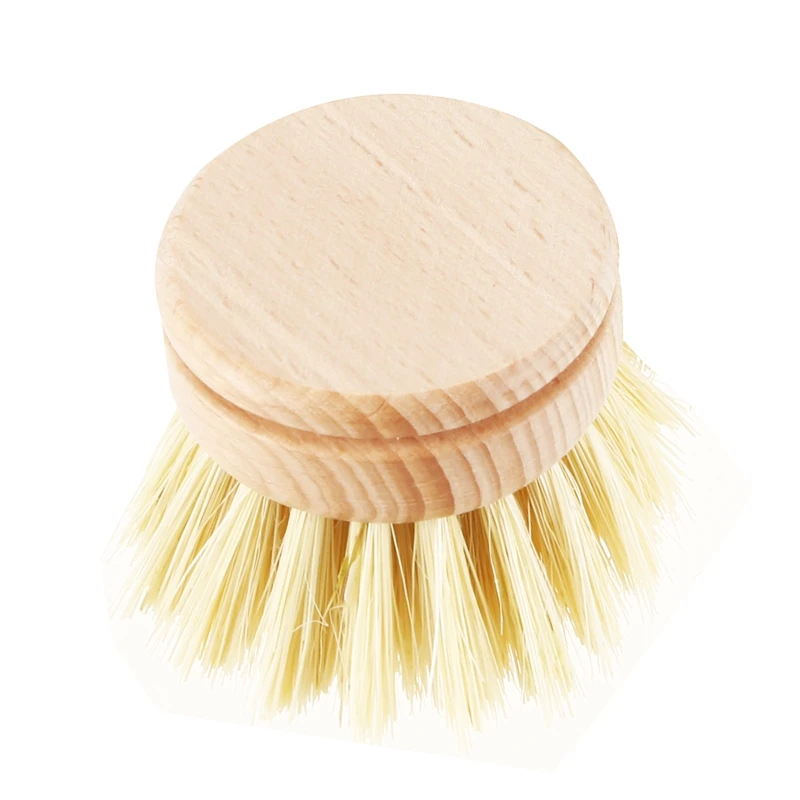 Wear Resistant Kitchen Dish Brush Retro Wooden Pot Brush with Long Handle- Pot Cleaning Brush with Replaceable Head