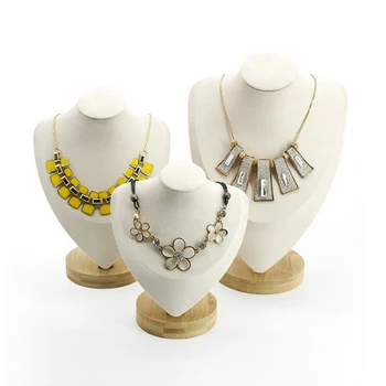 

New Model Bust Show Exhibitor 3 Options Wood+Beige Velvet Jewelry Display Necklace Pendants Mannequin Jewelry Stand Organizer