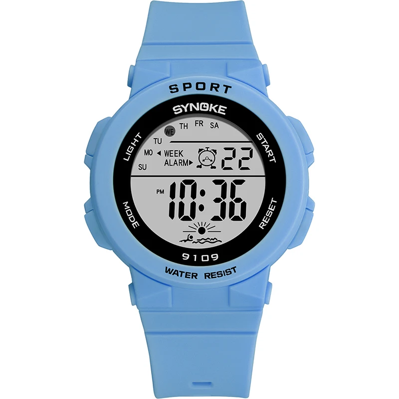 SYNOKE, цифровые часы для девочек, светодиодный, красочный светильник, jam tangan, будильник, повседневные спортивные наручные часы,, подарки для девочек - Цвет: Blue