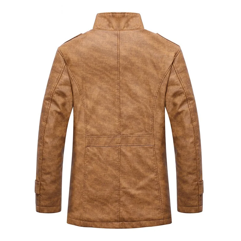 Мужская зимняя куртка, Мужская мотоциклетная теплая куртка из искусственной кожи, бархатная ветровка, мужское повседневное длинное пальто, Мужская парка