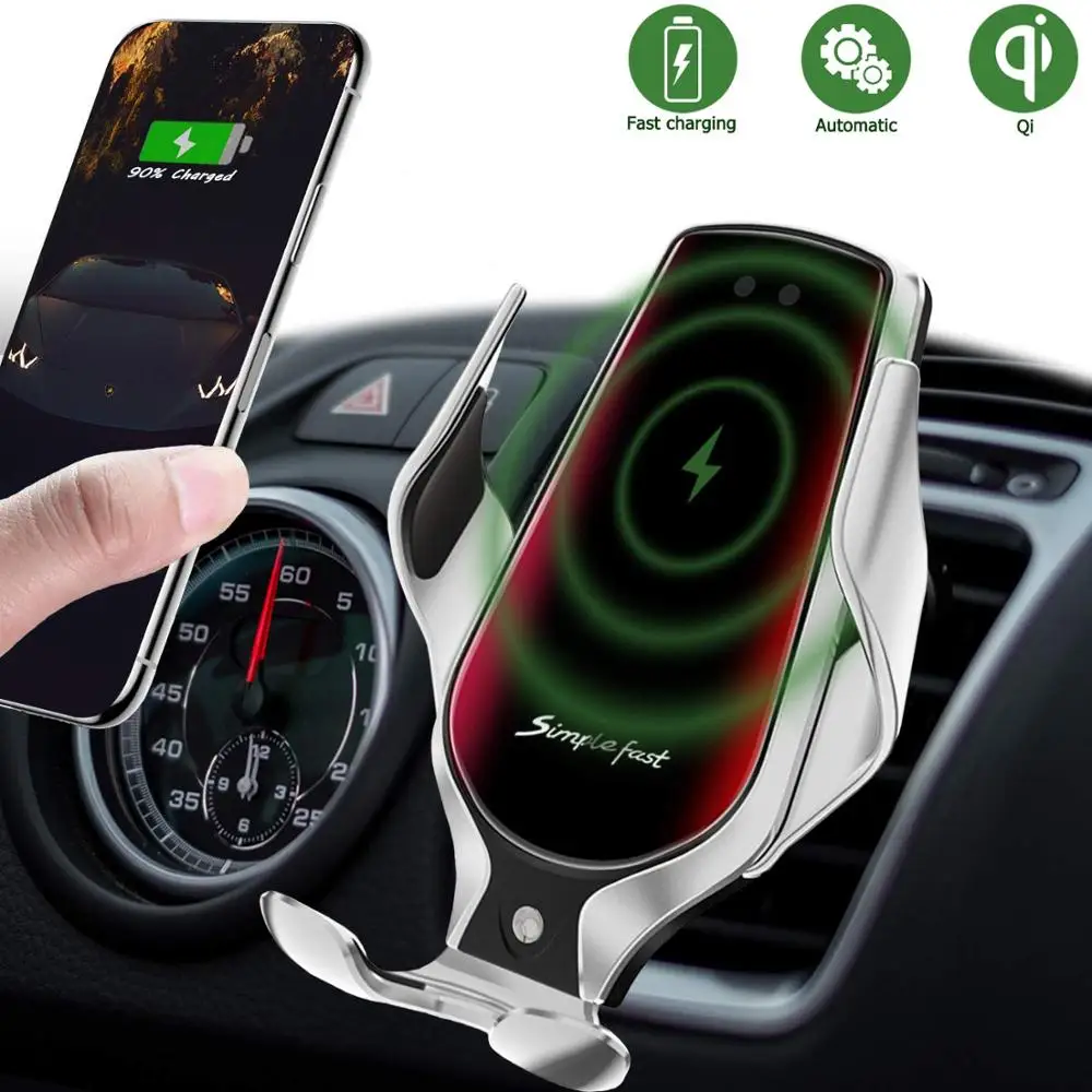 

Wireless Charger in Car Auto-Clamping Air Vent Phone Holder 10W Qi Fast Car Charging Mount For iPhone 11 Phone Charger Dropship