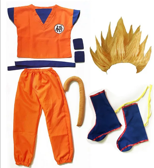 Костюм Dragon Ball Z, костюм Сон Гоку, маскарадные костюмы, Топ/штаны/пояс/хвост/корсаж/парик для взрослых детей, 6 размеров, рождественский подарок