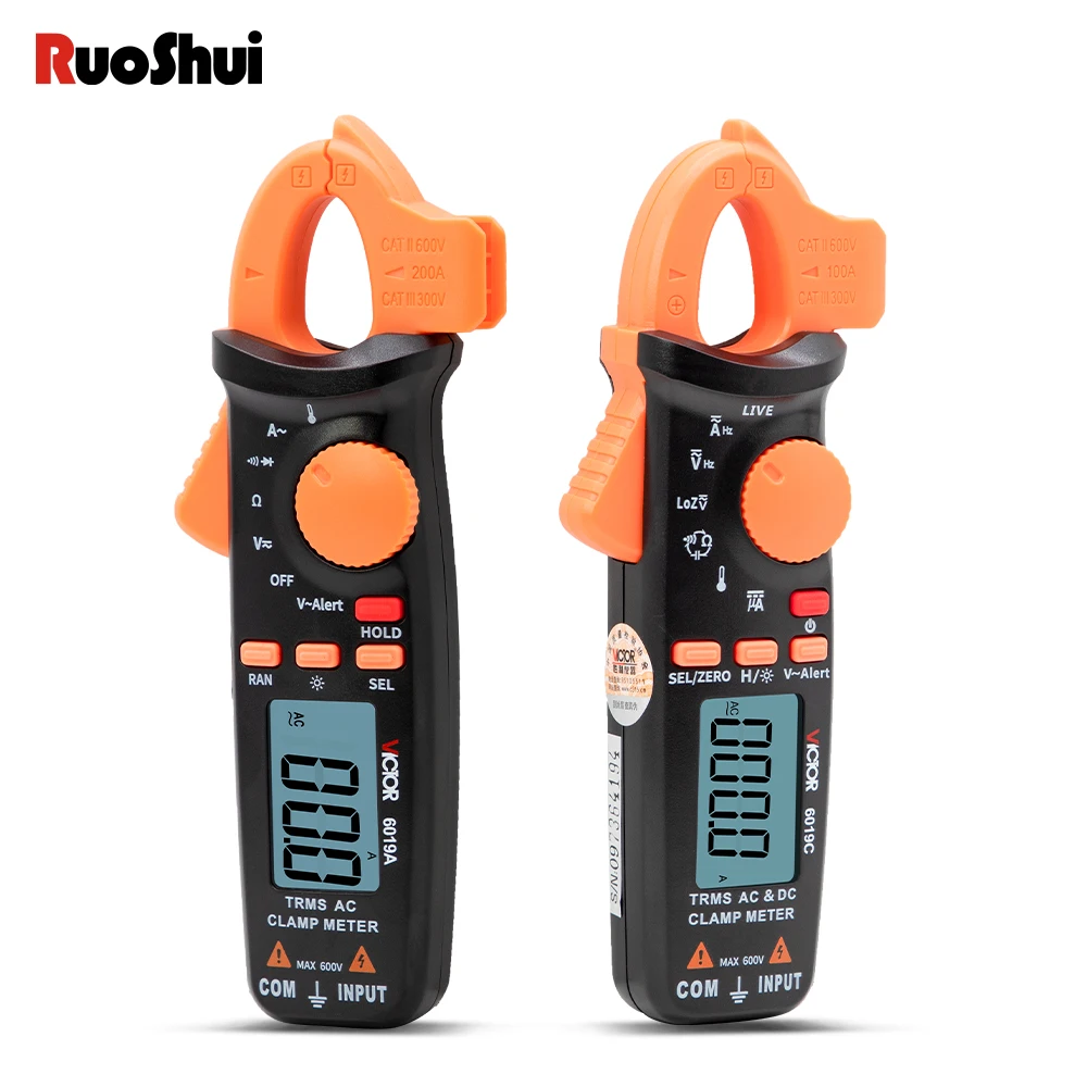 Pinza Amperimetrica Digitale Ruoshui Serie 6019 Ac Dc 600V Ohm Hz Multimetro Di Temperatura Con Pinza Amperimetrica True Rms Di Auto Range