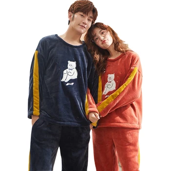 

Thick Flannel Home Service Can Wear Coral Fleece Suit Autumn And Winter Coral Fleece Couple Pajamas Long-Sleeved Men And Women