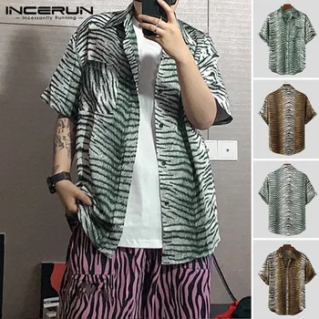 

INCERUN 2020 Men Zebra Pattern Floral Shirts Casual Half Sleeve Lapel Shirts Man Vintage Blouse Loose Summer Hawaiian Tops 3XL 7