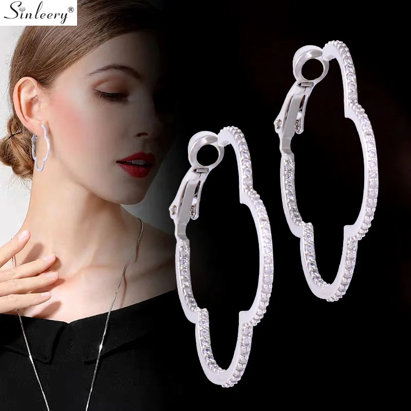 

SINLEERY Unique Big Hollow Cloud Drop Earrings Silver Color Tiny Cubic Zirconia Wedding Earrings For Women Jewelry ES746 SSH
