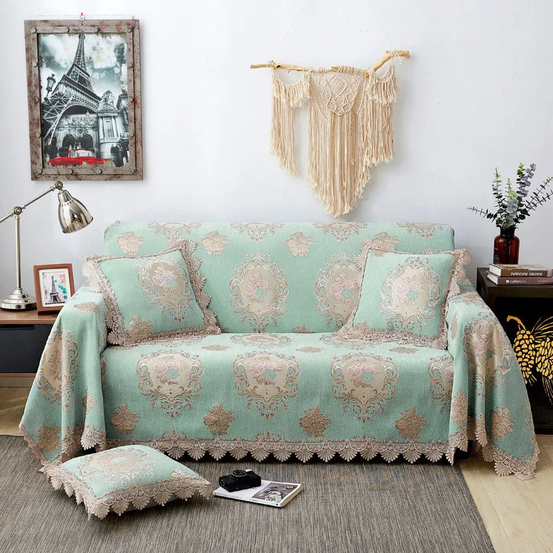 European Lace Linen Jacquard Sofa Covers 3/2 Seater Sofa Towel Couch Slipcovers 