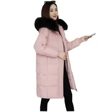 Шикарное длинное меховое пальто для женщин с капюшоном, зимнее пуховое пальто для пекарни, тяжелая куртка большого размера, Толстая теплая ватная парка с большим карманом