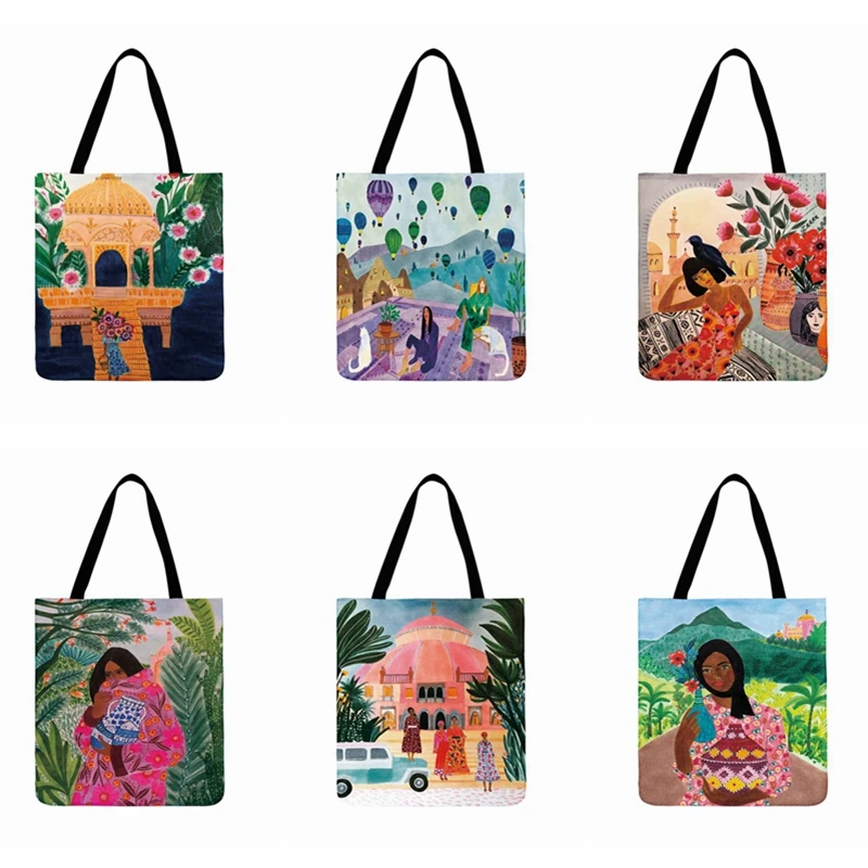 

Tropical Art Painting Print Tote Bag For Women Casual Tote Ladies Shoulder Bag Foldable Shopping Bag Outdoor Beach Bags Handbags