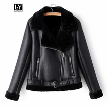 Ly Varey Lin зимняя теплая женская искусственная овечья шерсть Меховая куртка Верхняя одежда отложной воротник молния Thicknessblack панк кожаная верхняя одежда