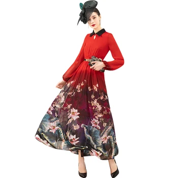 

Spring Summer Long Dress Women Chiffon Elegant Evening Clothing Printed Flowers Gown Party Special Occasion Long Dress DZ1185