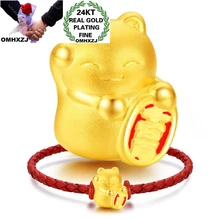 OMHXZJ CA297 Европейская мода унисекс подарок на день рождения удача кошка браслет DIY Аксессуары 24 К золотой кулон Шарм