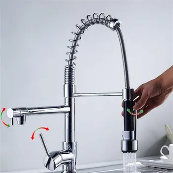 

Kitchen Bathroom 360 Degree Swivel Mixer Cold And Hot Single Hole Water Tap Washbasin Silver Single Handle Faucet