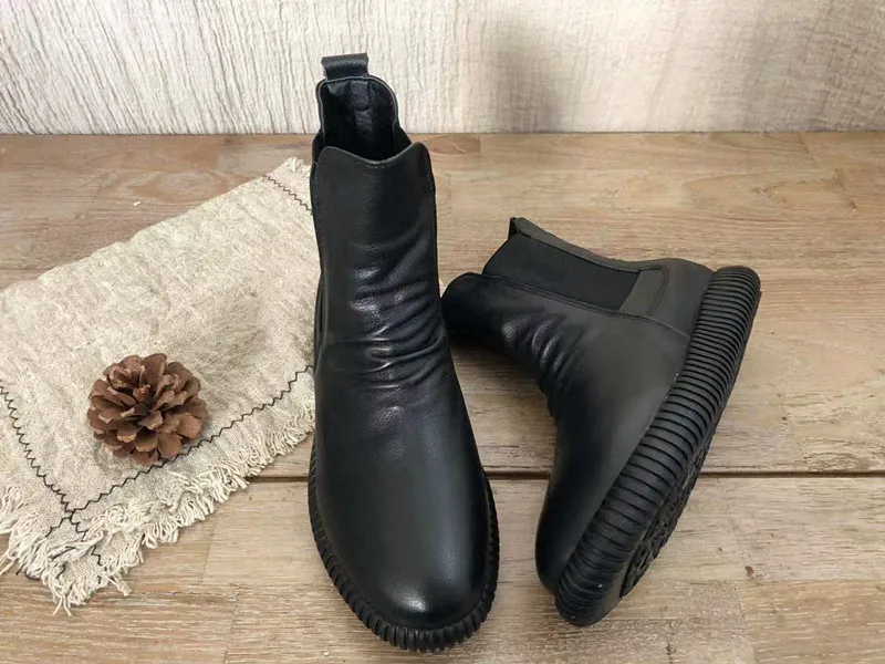 Careaymade/корейские Ботинки martin из натуральной кожи с круглым носком и эластичной сеткой; удобные универсальные Теплые Ботинки martin из плюша