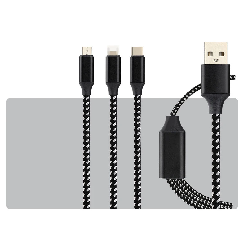 1,2 м 3 в 1 usb кабель для зарядки мобильного телефона Micro usb type C для iPhone5 6 7 8 Plus X huawei Xiaomi кабель для зарядного устройства 100 шт - Цвет: black-white