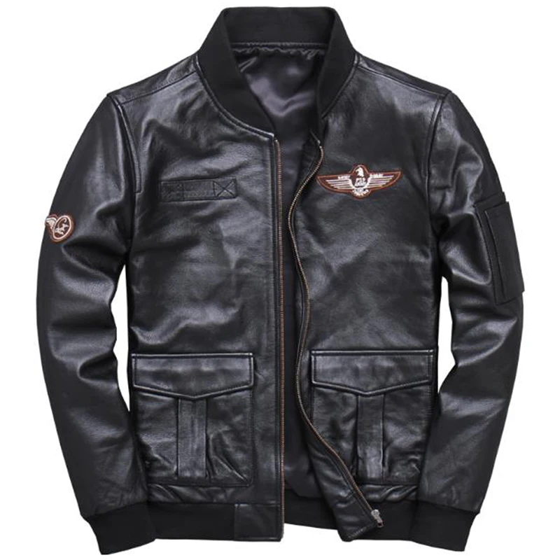 

Spring Summer Flight Mans Real Cowhide Leather Jackets 5XL Motorcycle Men Cow Leather Jacket Coats European Style Overcoat A935
