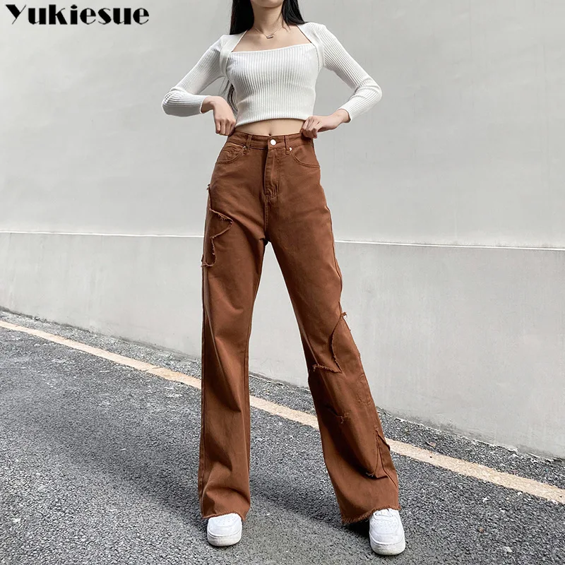 Women's jeans woman high waist brown Pants Jeans Women's wide leg pants  Jean women clothing streetwear Woman trousers gril _ - AliExpress Mobile