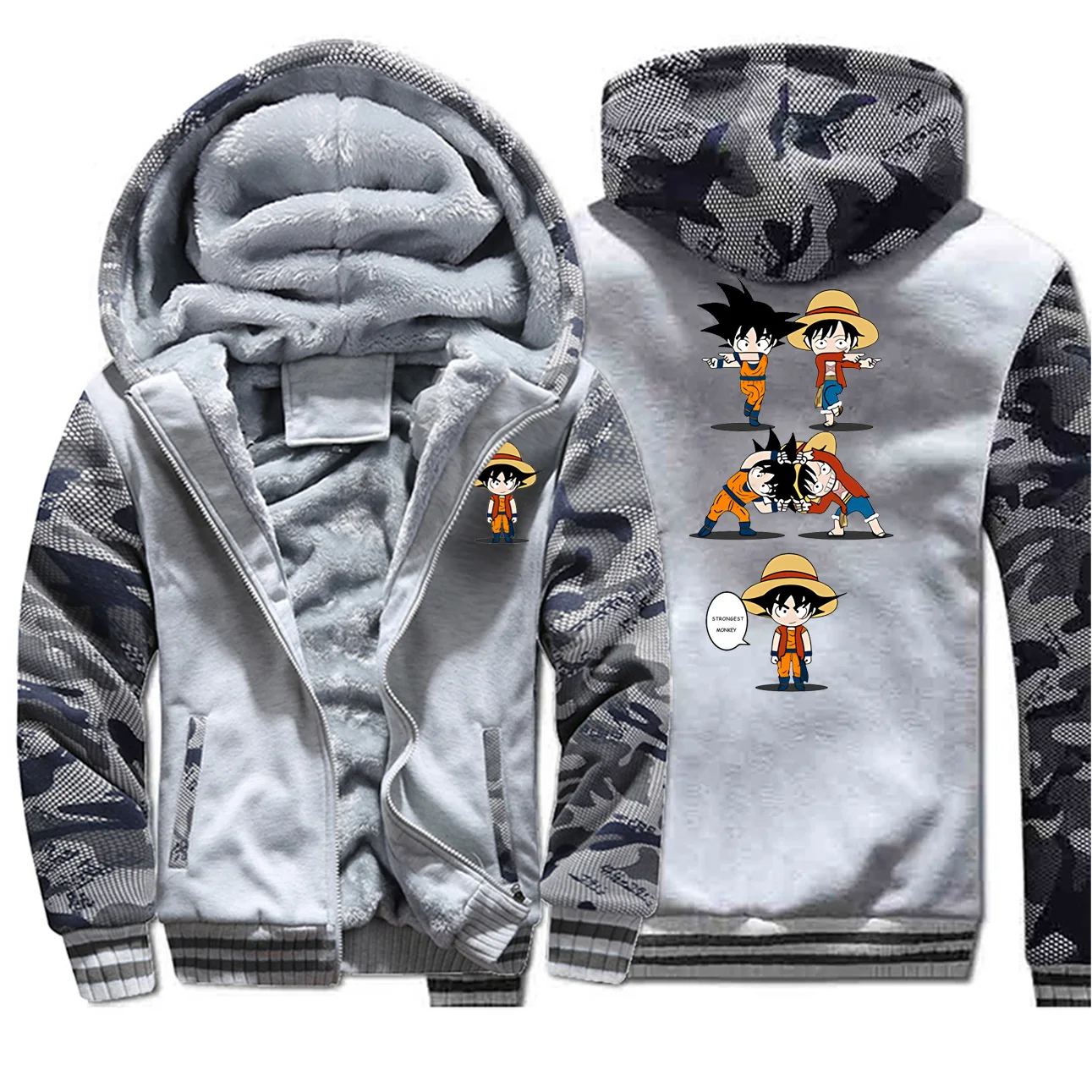 One piece Dragon Ball сильнейшая обезьяна Япония аниме мужские толстовки с принтом Harajuku Зимняя Толстая камуфляжная Теплая Флисовая хип-хоп куртка