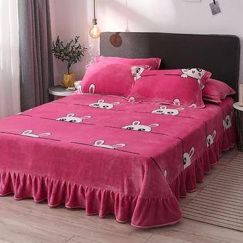 

Winter Warm Coral Fleece Bed Sheet Thicken Soft Plush Bedsheet Queen King Size Bed Sheet Velvet Flat Sheet No Pillowcase