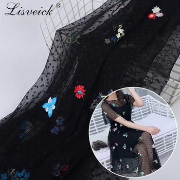 

1meter135cm French Tulle Lace Fabric Dotted mesh gauze embroidery flower lace fabric For Wedding Dress Nigerian Net Fabric