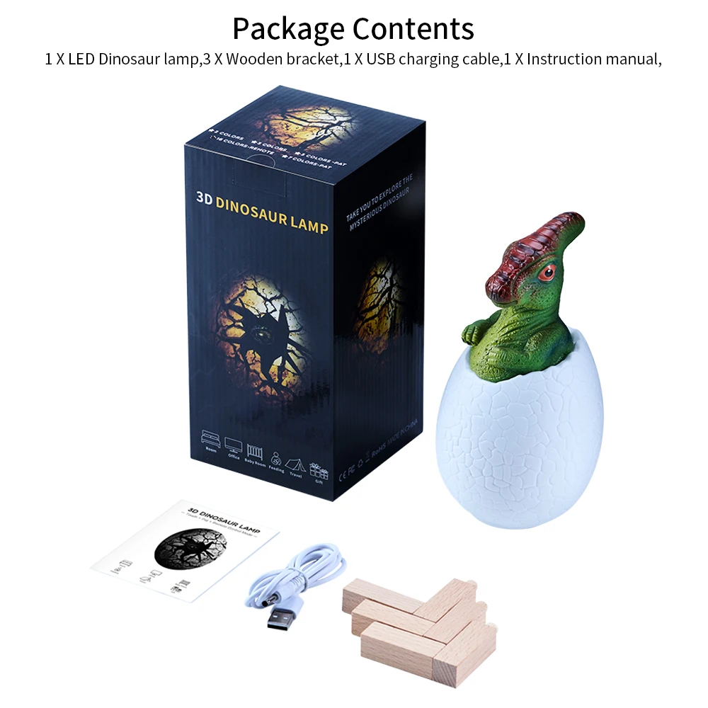 C pat 3colors Творческий 3D яйцо динозавра ночной Светильник 3/16 Цвета с возможностью зарядки по USB Pat/светодиодный светильник с дистанционным управлением Настольная лампа для взрослых и детей, подарок - Испускаемый цвет: C pat 3colors