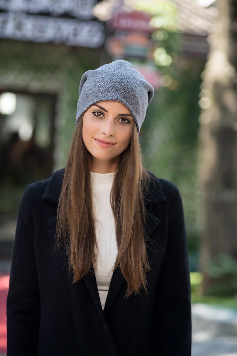 Шапка кашемировая шерстяная Классическая одноцветная шапка утолщенная зимняя теплая вязаная шапка женская мода - Цвет: Белый