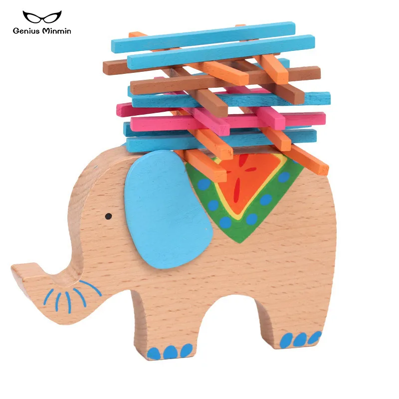 Elephant (blue) Детские модели строительные наборы игрушки цветная палка игра строительные блоки деревянные верблюд, слон баланс древесины родитель-детская игра - Цвет: Elephant (blue)