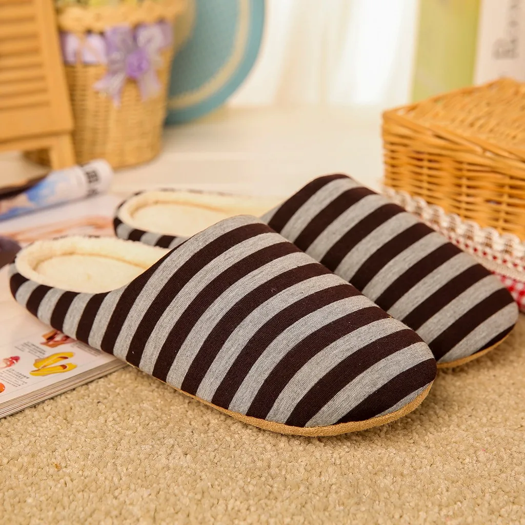 Striped Soft Bottom Home Slippers Cotton Warm Shoes Men Indoor Floor Slippers Non-slips Shoes For Bedroom House Man Slippers#01