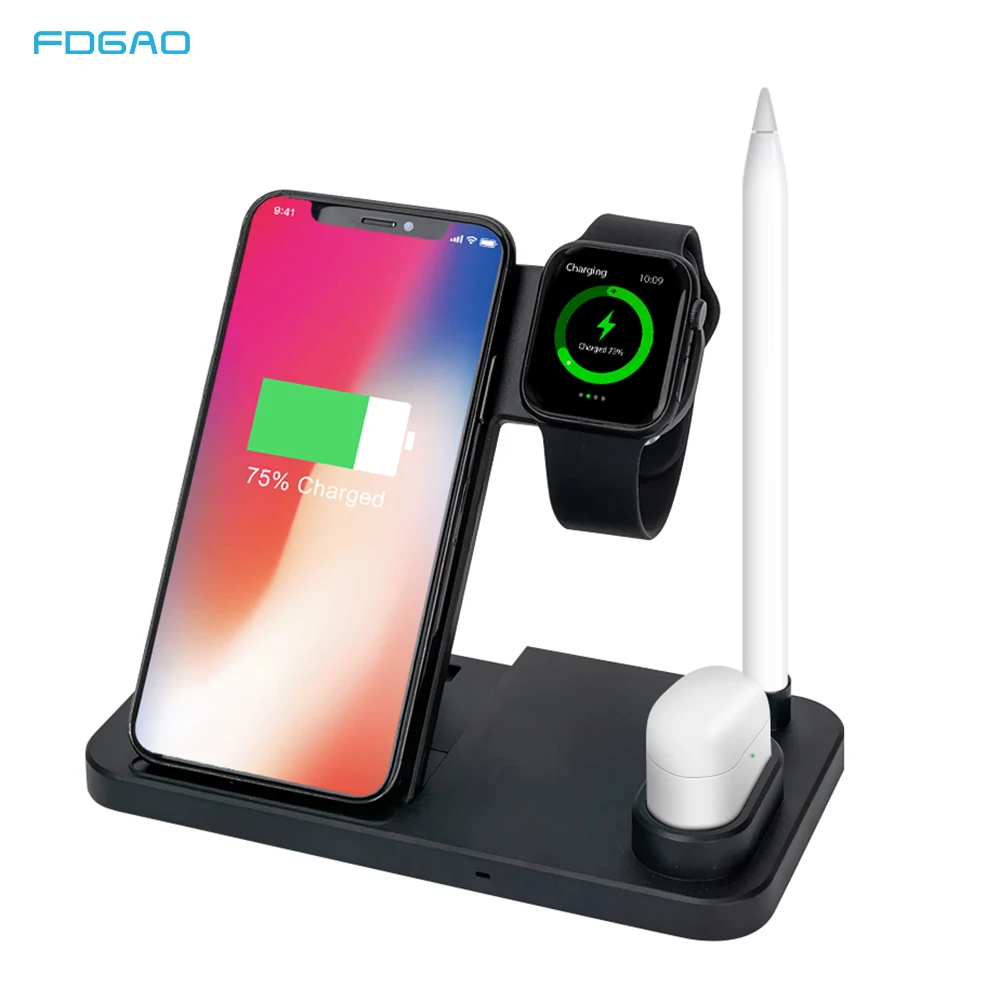 4 в 1 Беспроводная подставка для зарядного устройства для Apple Watch 4 3 2 1 AirPods зарядная док-станция Qi 10 Вт быстрая для iPhone 8 X XS XR samsung S10