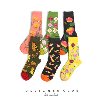 

Cool Fashionable Flower Abstract Jacquard Crew Socks Men and Women Couple's Knitted Socks Autumn and Winter long socks