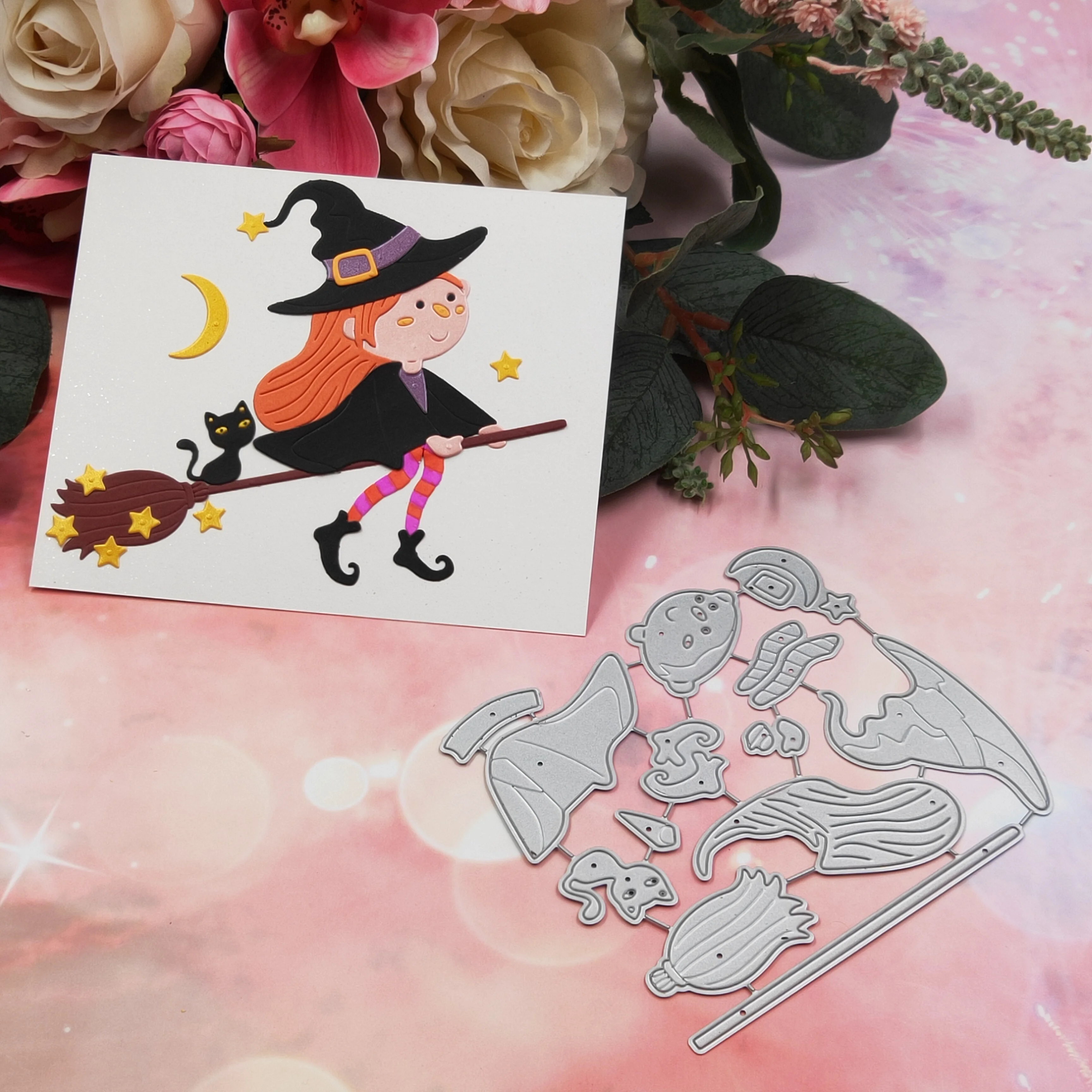 

The Flying Witch Of Halloween Metal Cutting Dies For DIY Scrapbooking Cards Decorative Craft Embossing
