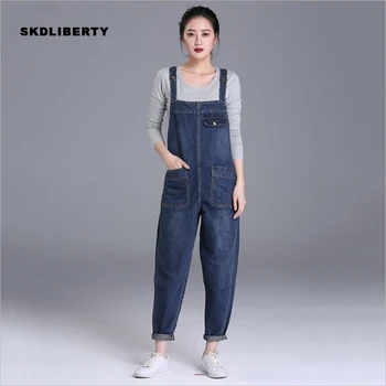 

European Cowboy Breastplate Women High Waist Jumpsuit Female Loose Jeans Woman Pants Plus Size Salopette Femme En Jean Boyfriend