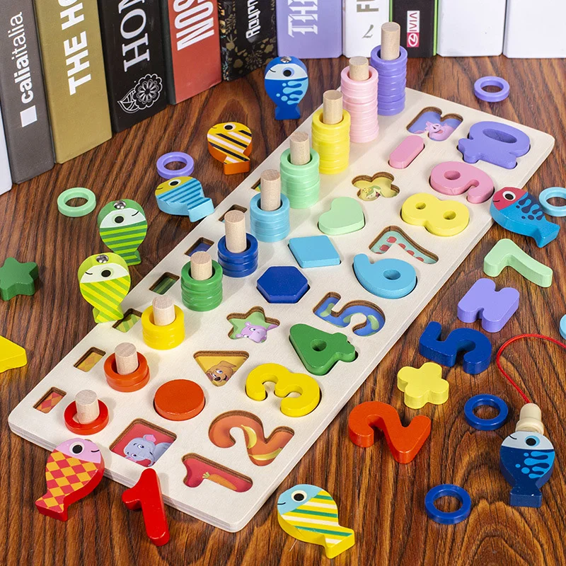 

Wooden Toys Montessori Educational Children Busy Board Math Geometry Kit Preschool YJS99