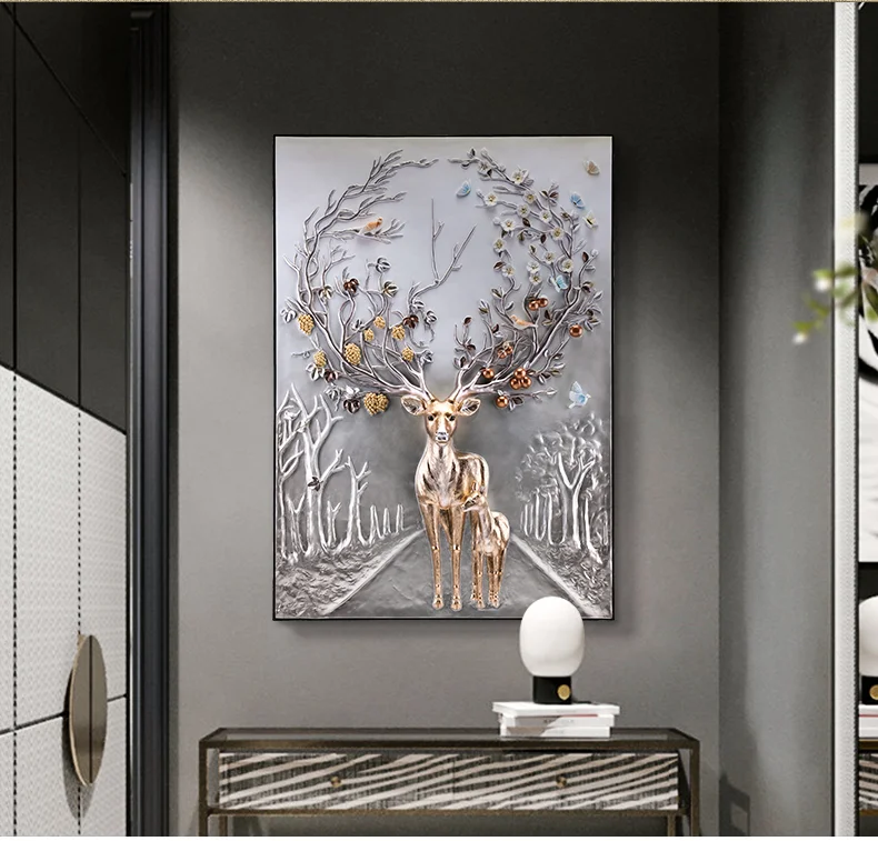 Entrance Porch Decorative Painting Corridor Elk Mural 3d Embossed Light Luxury Living Room Painting