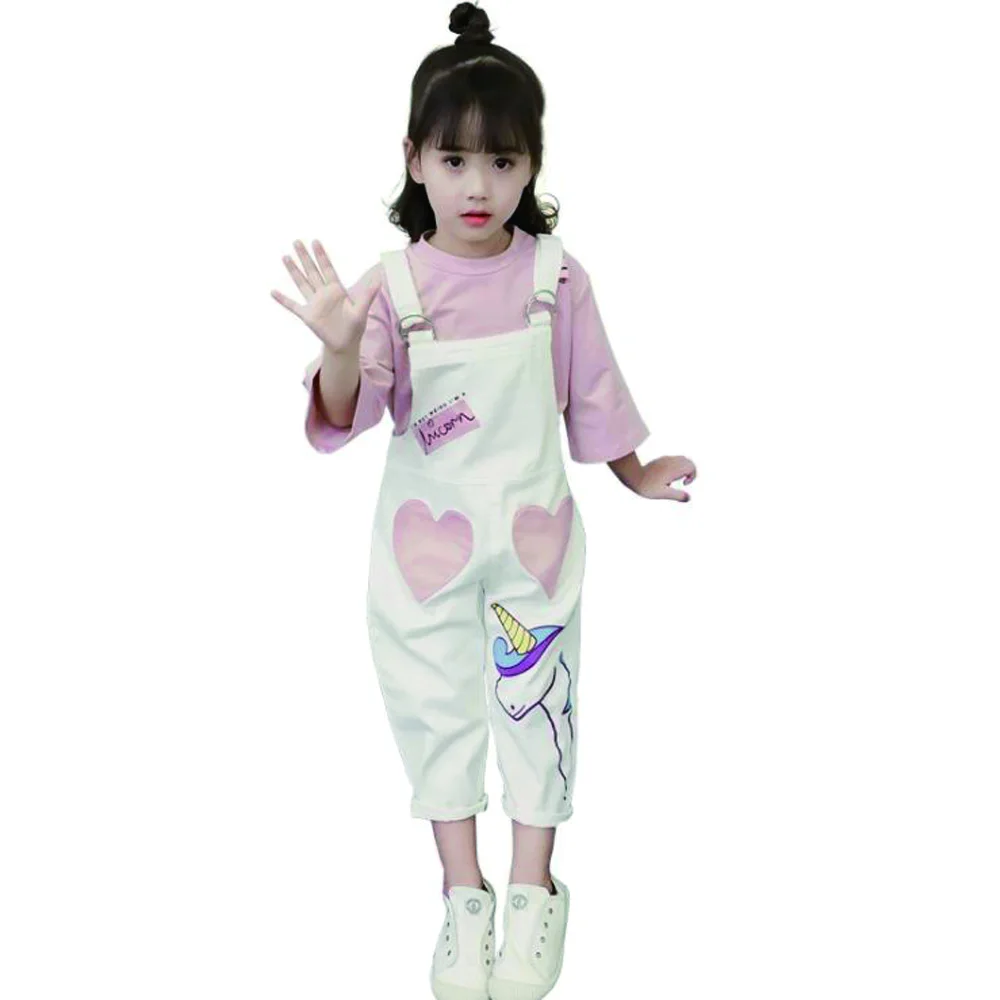 Girl Autumn Wear Suspenders of the Girls Denim Jumpsuits Leisure Suit Children Suspenders Brim two-piece Outfit