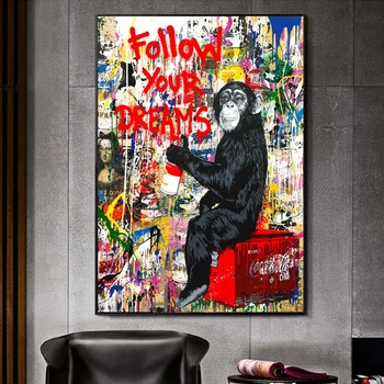 

Graffiti Canvas Posters Follow Your Dreams Monkey Gorilla Animal Prints for Home Wall Art Pictures For Living Room Decoration