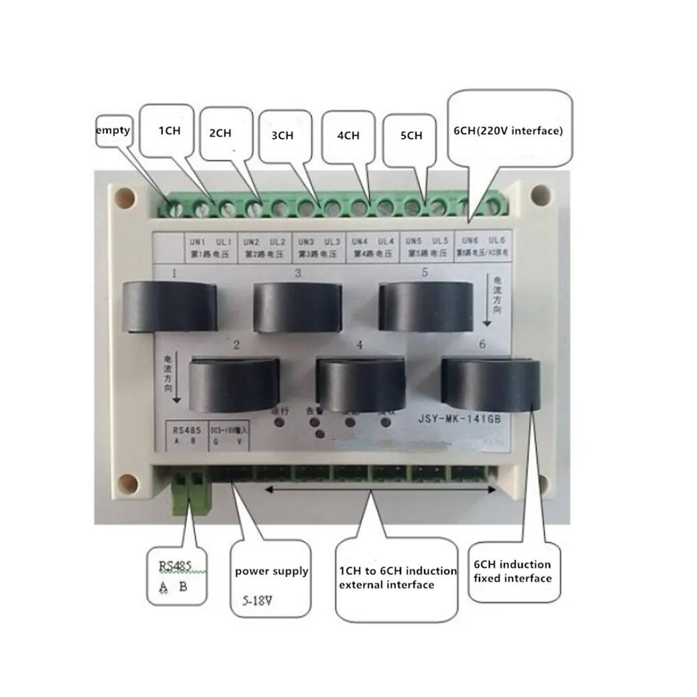 Taidacent 6 CH дорожный многоканальный Modbus-RTU детектор напряжения переменного тока энергопотребление монитор однофазный Электрический измеритель с RS485