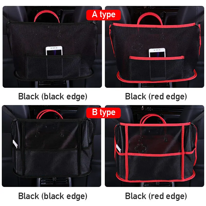 Polyester Car Seat Net Pocket Organizer Black Red
