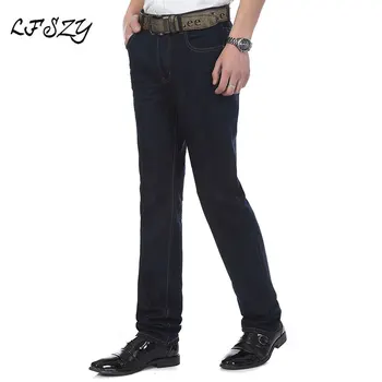 

Jeans Men 2019 Spring and Summer New Men's Mid waist Small Straight jeans Elastic Slim large size jeans Blue black trousers