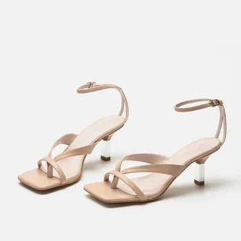 

2020 Summer New Fashion Women Sandals Square toe Ankle Strap High heel Sandals Flip-flop Sandals Female Summer shoes Plus size