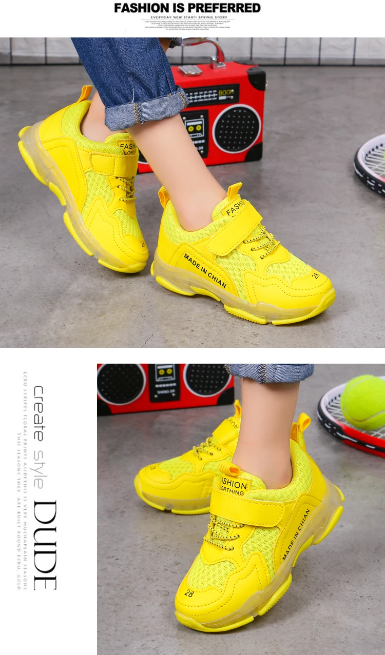 Сетчатые кроссовки для мальчиков и девочек; Новинка года; повседневные школьные кроссовки для детей ясельного возраста; зеленый желтый оранжевый цвет