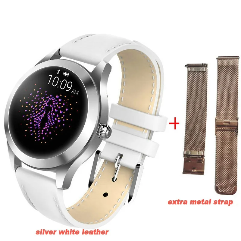 add extra strap IP68 Водонепроницаемые Смарт-часы для женщин Прекрасный браслет монитор сердечного ритма мониторинг сна Smartwatch подключение IOS Android KW10 band - Цвет: add extra strap