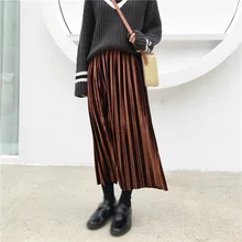 Женская юбка, осень, высокая талия, свободные, большие, Свинг, плиссированные юбки, для девушек, милые, модные, милые, до середины икры, одноцветная, свободная юбка