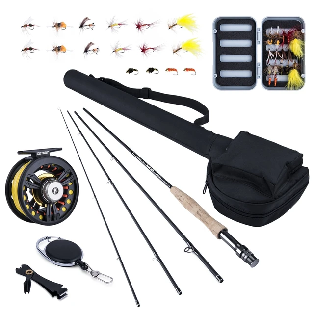 Goture Fly Fishing Rod Combo 5/6 7/8 CNC Machined Fly Reel Carbon Fiber Rod  2.74M & Fly Line&Tackle Box Triangle Tube