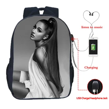 

Beautiful Ariana Grande USB Charge Backpack Boys Girls School Backpacks Fashion Men Women High Quality Bookbag Daily Backpack